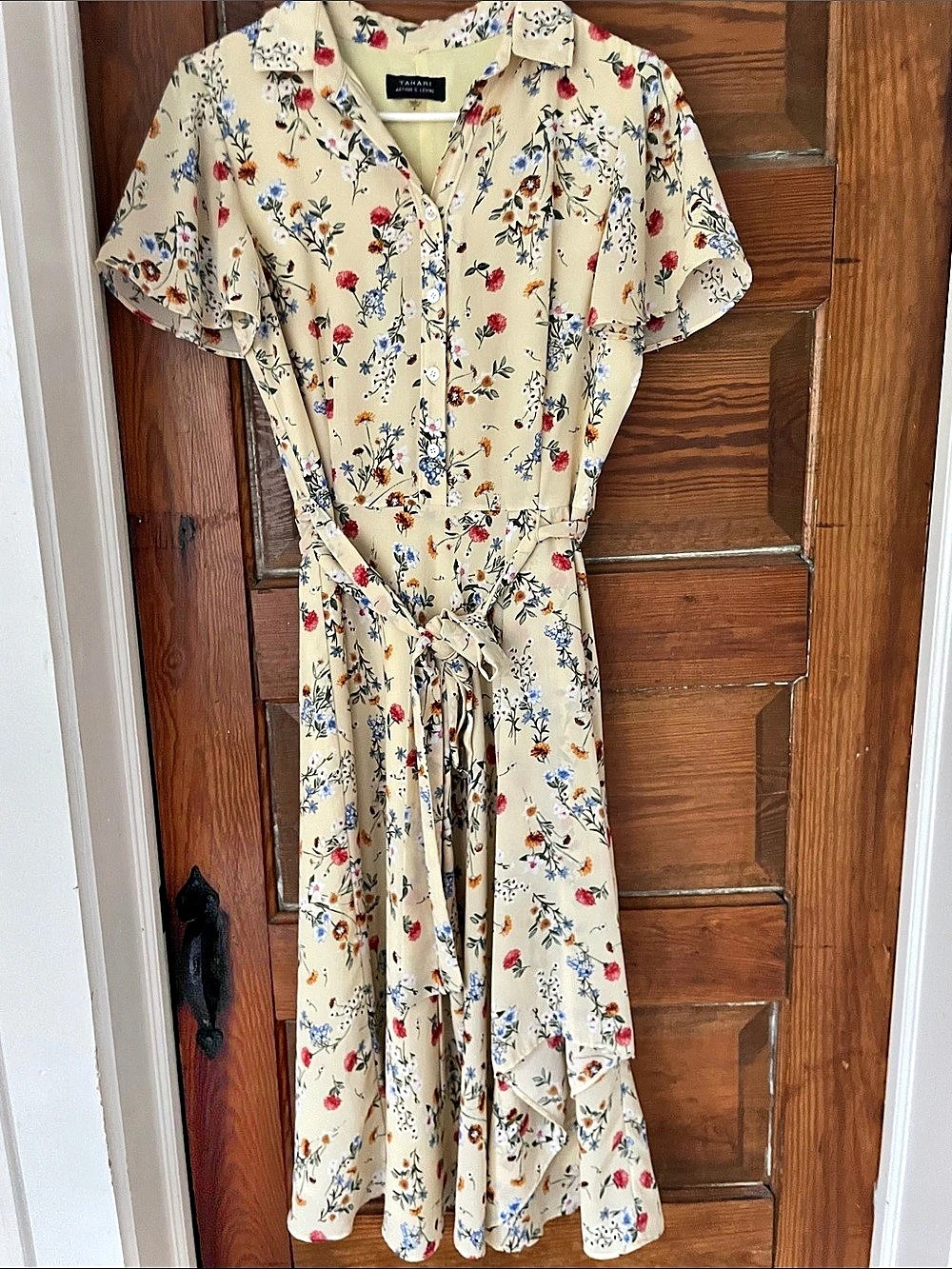 Tahari Floral Midi Dress in Cream Size 4 Like New